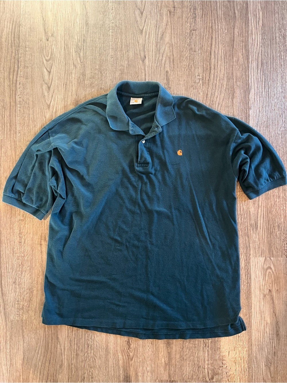 Vintage 1990s Carhartt Polo Shirt, Made in USA, XL, Dark Green, 100% Cotton
